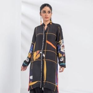 Sapphire Size M Silk Tea Party Button Down Tunic Top